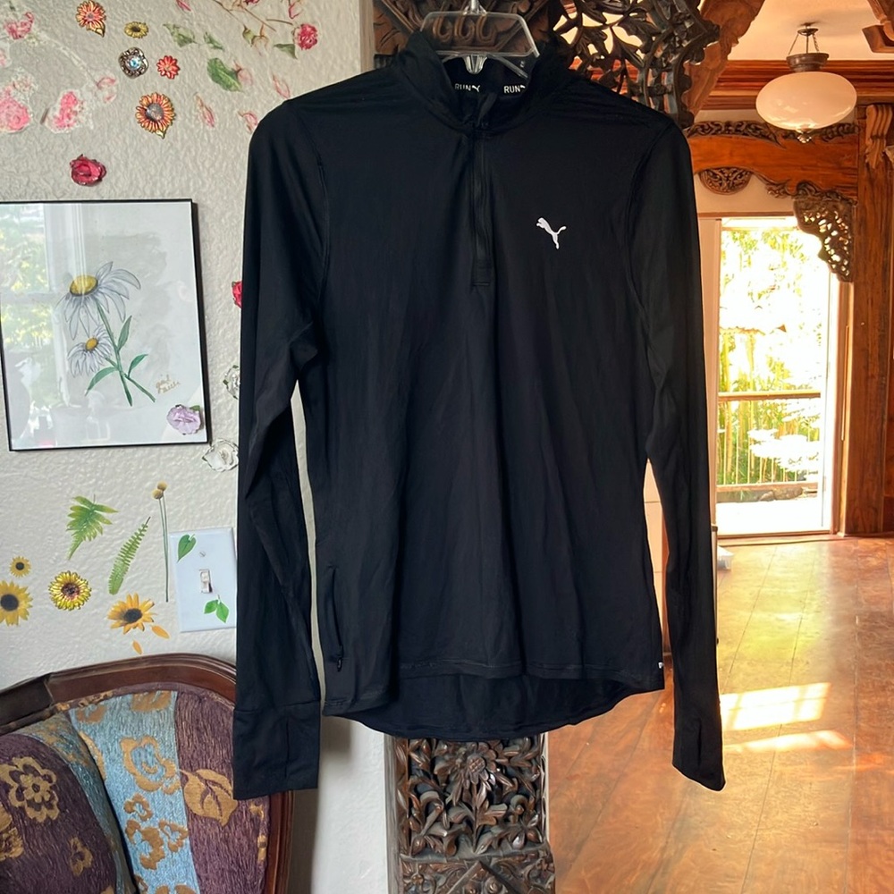 Brand New Puma Run Black Quarter-Zip Long Sleeve Top